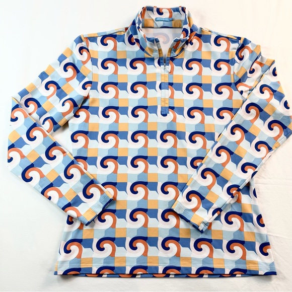 J. McLaughlin Tops - J. McLaughlin Blue Coral Deco Crest Quarter Zip Pullover Top Size Small